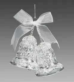 Фото для Колокольчики прозрачно-серебряные хрустальные с бантиком, 8 см Holiday Classics