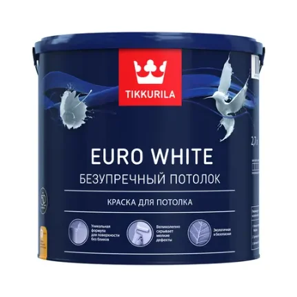 Фото для TIKKURILA Краска для потолка глубокоматовая "Euro White" 2,7 л