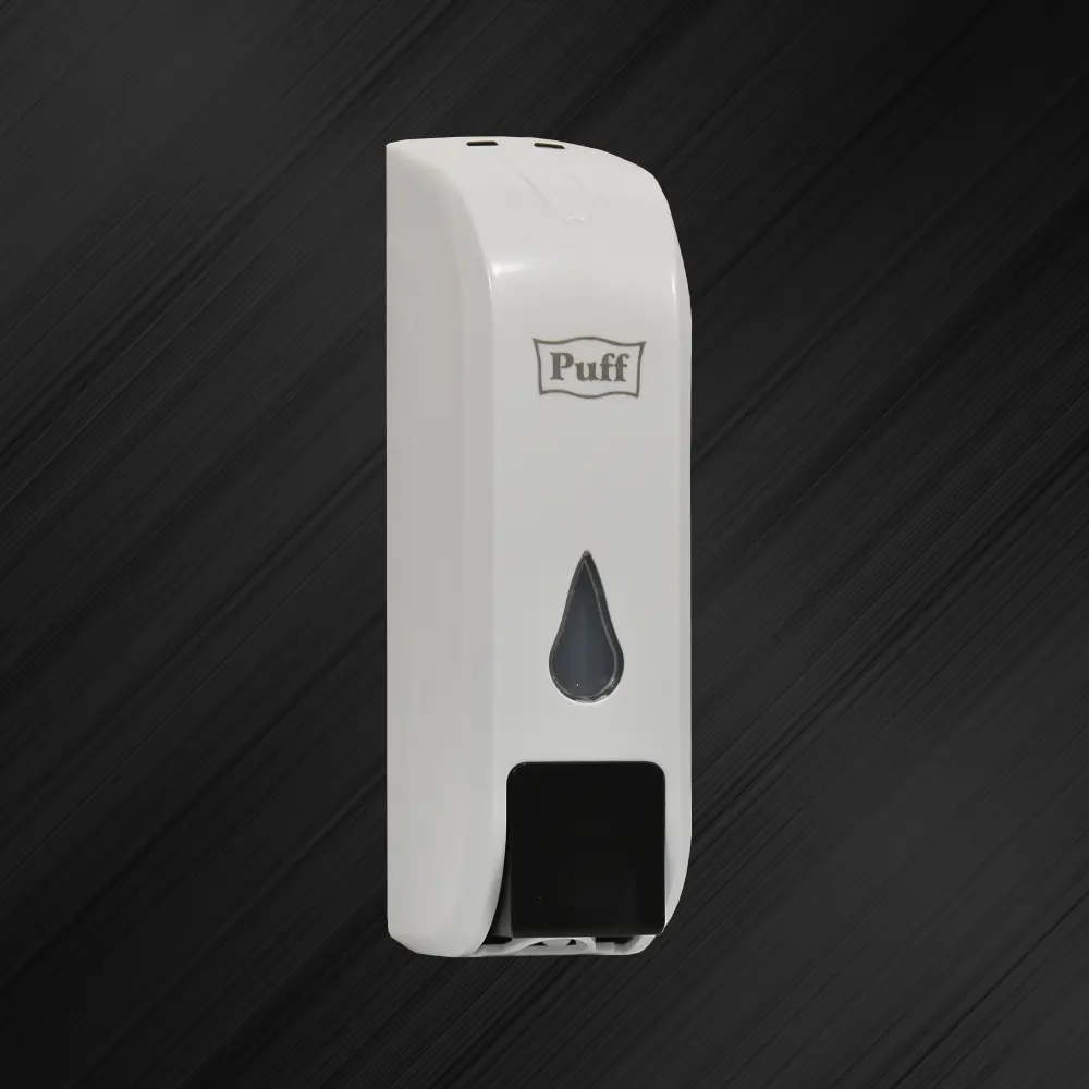 Дозатор для жидкого мыла Puff-8104 белый с черной кн., пластик, 350 мл