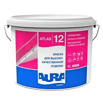 Краска в/д для кухни и ванной комнаты п/матовая "Aura Atlas, Luxpro 12", основа TR 9 л ЭСКАРО
