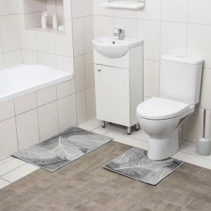 Фото для Набор ковриков для ванны и туалета ПЁРЫШКИ 40х50 см/50х80 см 2шт серый