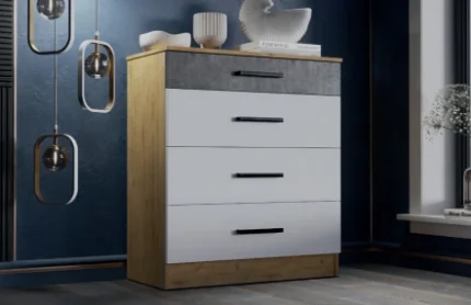 Фото для Комод Адель 800 4Я (Дуб вотан/Белый гладкий/Цемент темный)