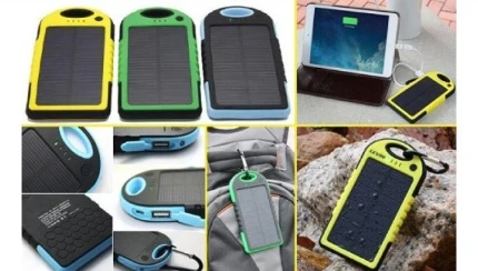 Фото для Зарядное устр-во Solar Power Bank 1000 mAh сеть+солн. Батарея,2 usb входа, водонепронц.+ фонарик