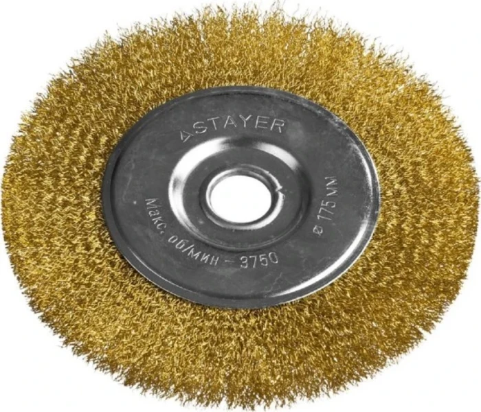  STAYER "PROFESSIONAL". Щетка дисковая для УШМ, витая стальная латунированная проволока 0,3мм, 175ммх