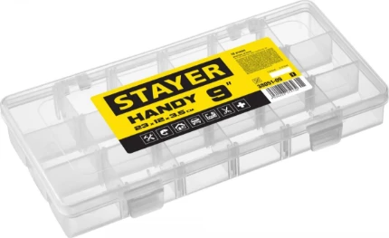 Фото для STAYER HANDY-9, 230 x 120 x 35 мм, (9″), пластиковый органайзер с 18 ячейками (38051-09)