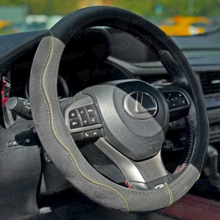 Фото для Оплетка на руль PSV ALCANTARA Fiber (Черный/Отстрочка желтая) М, экокожа
