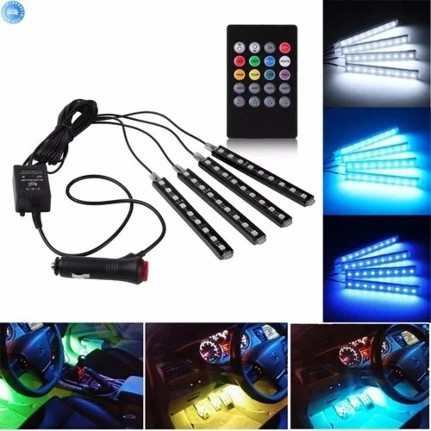 Фото для Звукоактивная подсветка салона AT-15LED-4 светодиодных ленты на самоклейке, 8 цветов, 4 муз. режима