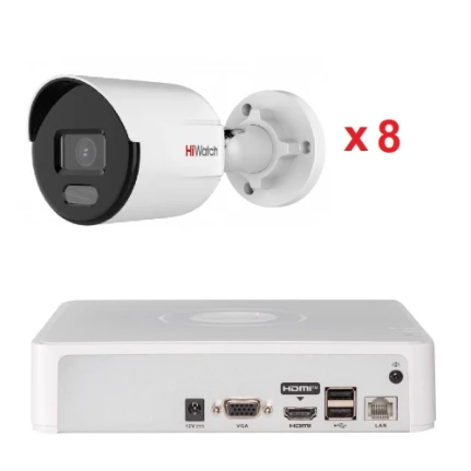IP комплект видеонаблюдения Hiwatch DS-N208(C) + 8 DS-I450l(C)