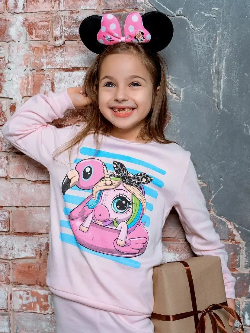 Пижама детская с ярким принтом интерлок для девочек мальчиков детей Единорожка