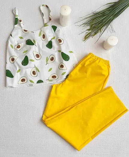Фото для Пижама женская брюки топ хлопок премиум Авокадо цвет зеленый желтый