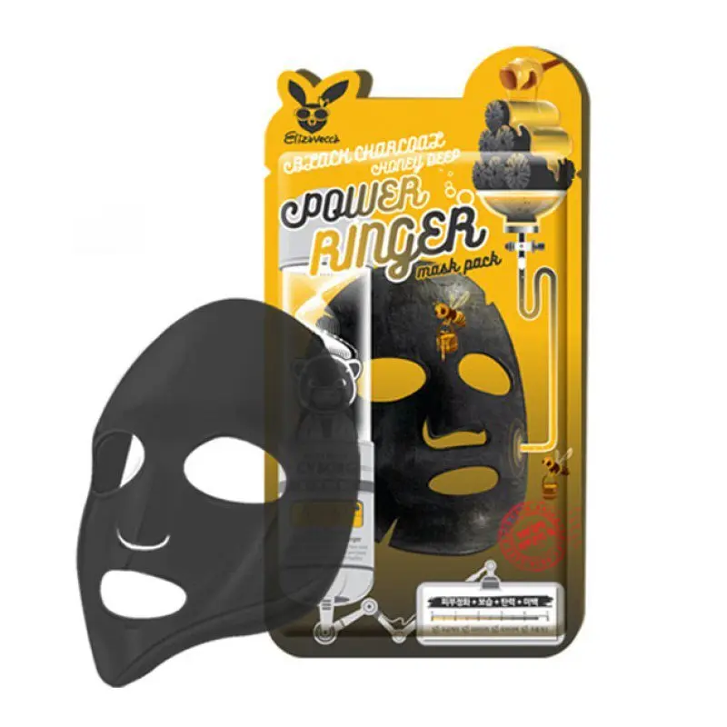 [Elizavecca] Ткан. маска д/лица с black charcoal honey deep power ringer mask pack