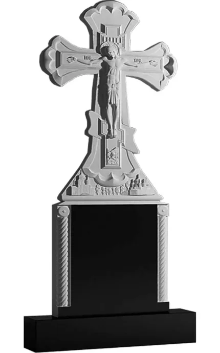 Фото для Памятник крест на могилу. Гранитные памятники вертикальные резные черные ВАР-71 (премиум-класс)