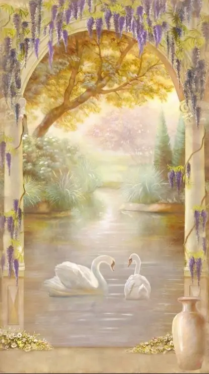 Фреска STEINBAU AMUR "Лебеди под аркой в цветах"