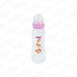 Бутылка baby land классическая с силиконовой соской розовая 240мл 6мес