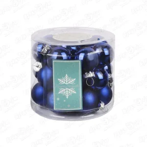 Фото для Набор украшений елочных мини шар базовый синий стеклянный 2см 24шт
