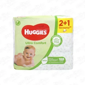 Фото для Салфетки влажные HUGGIES Ultra Comfort алоэ 168шт