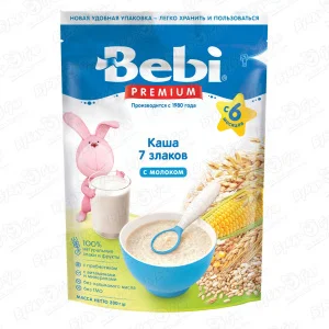 Каша Bebi PREMIUM молочная 7 злаков с витаминами и минералами 200г с 6мес БЗМЖ