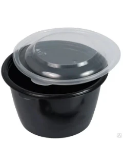 Фото для Одноразовый пластиковый контейнер: круглый с черным основанием, 1000 мл. 300 шт.