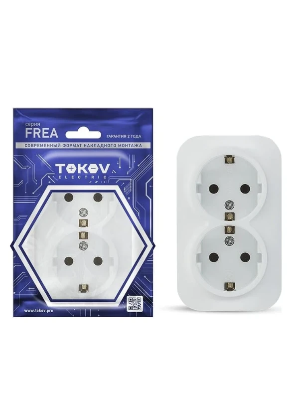
Розетка 2-м ОП Frea 16А IP20 250В с заземл. АБС-пластик бел. TOKOV ELECTRIC TKE-FR-R2Z-C01